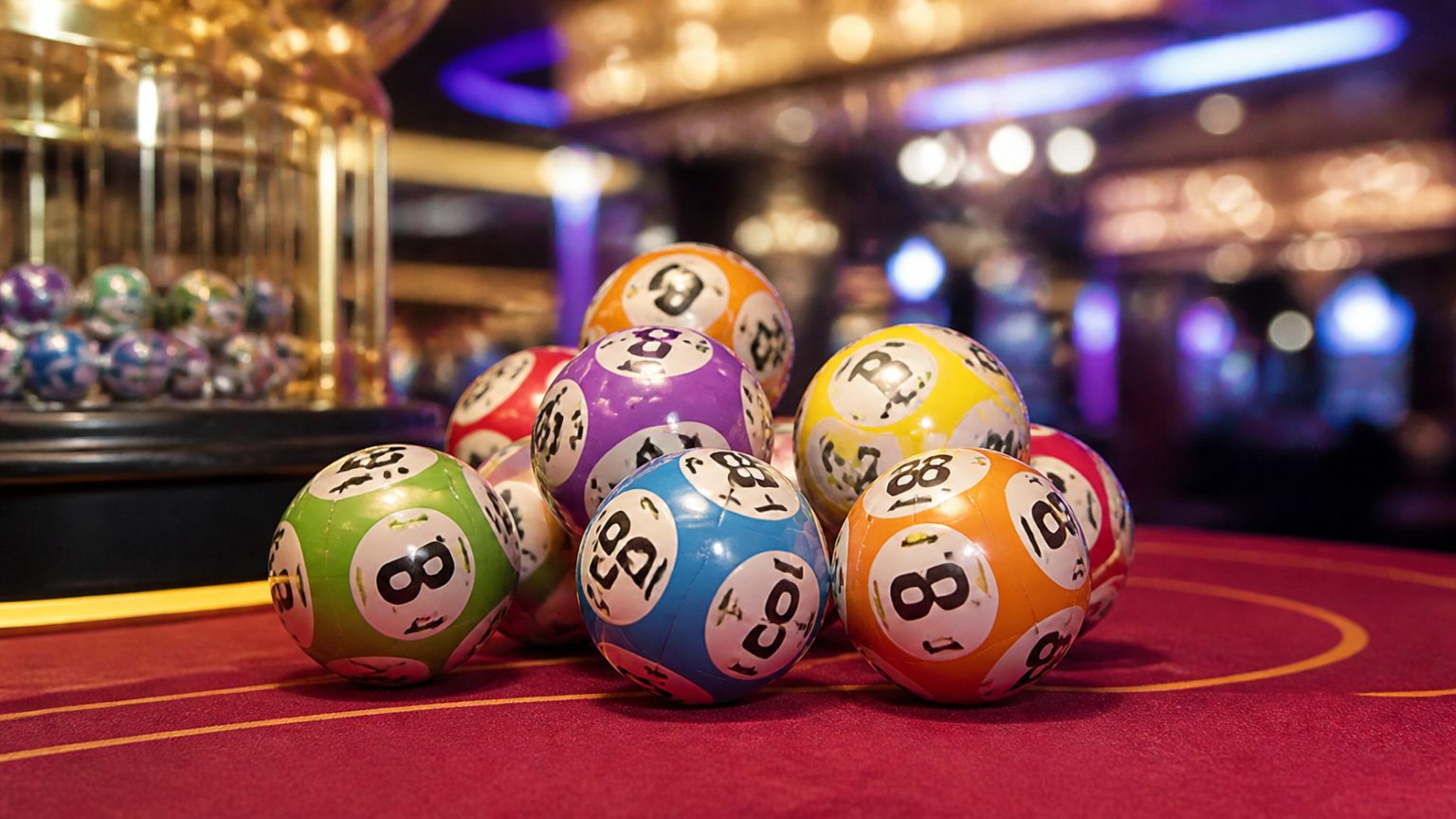 Casino scene with lottery balls and gaming table