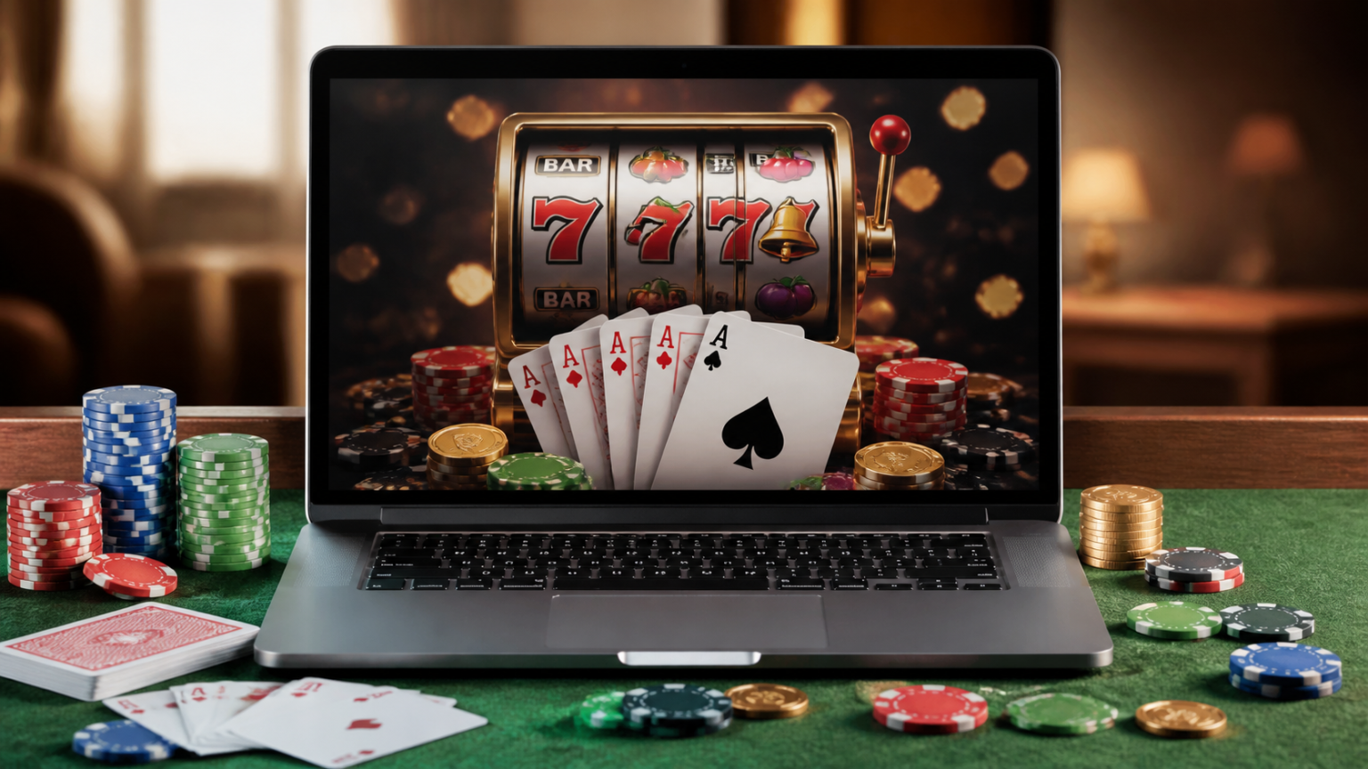 What Makes Online Casino Play Appealing: online casino malaysia Laptop displaying online casino games with slot reels and cards