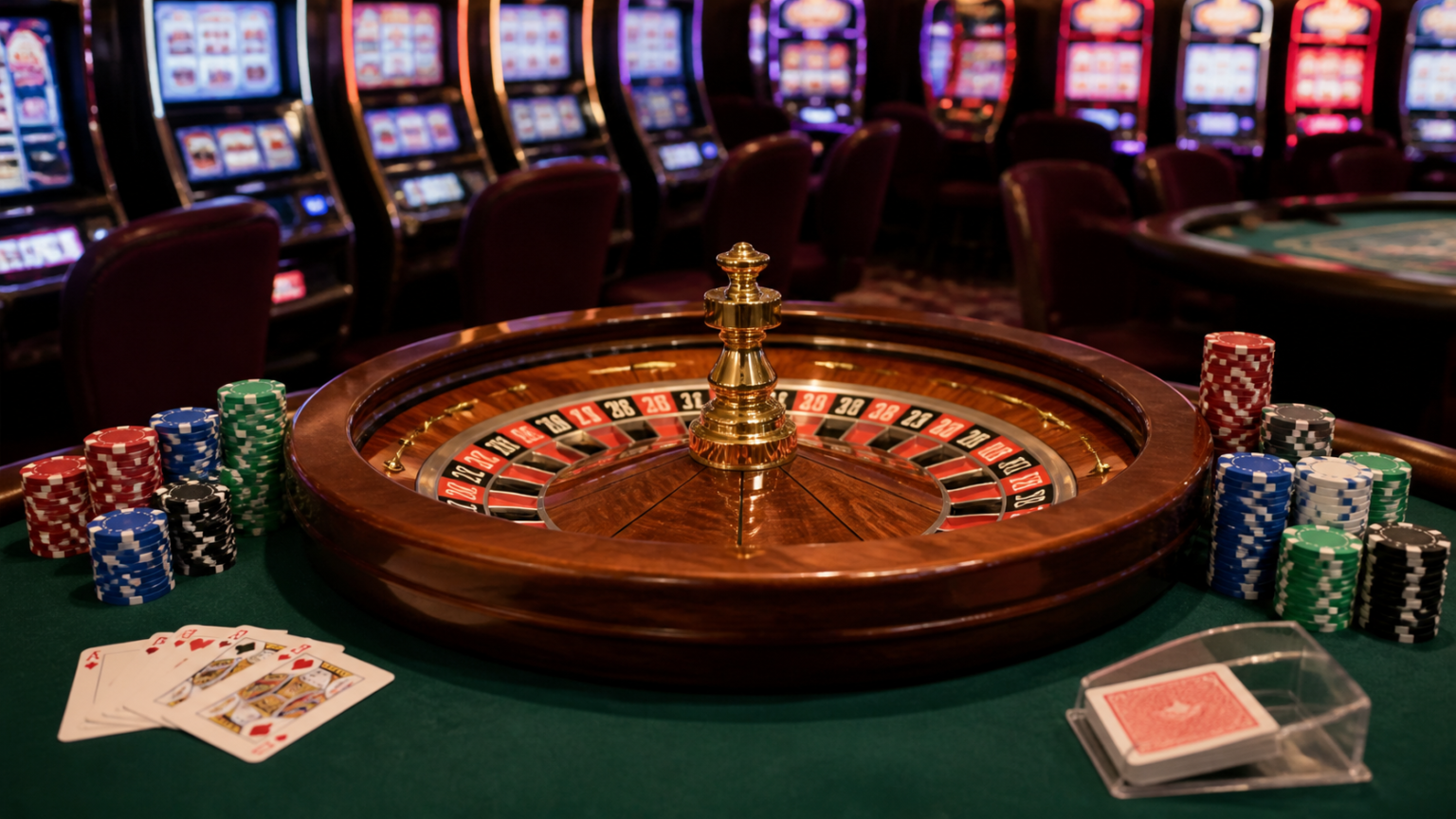 Situs Judi Online Terbesar di Indonesia: Pentingnya Perlindungan Data dan Pengelolaan Risiko Digital Casino gaming setup with slots, cards, and roulette wheel